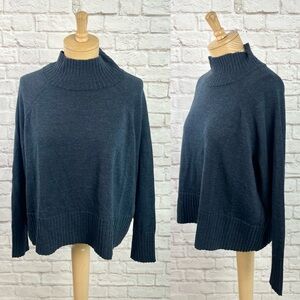 Eileen Fisher Navy 100% Merino Wool Turtleneck Sweater Size L